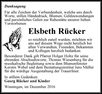 Traueranzeige von Elsbeth Rücker von Mitteldeutsche Zeitung Aschersleben