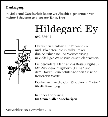 Traueranzeige von Hildegard Ey von Mitteldeutsche Zeitung Weißenfels