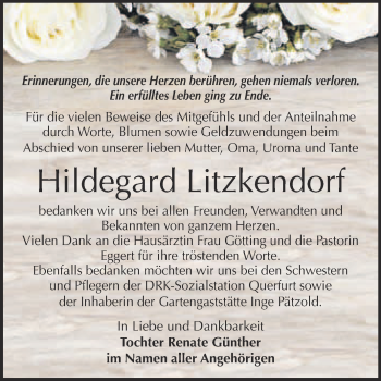 Traueranzeige von Hildegard Litzkendorf von WVG - Wochenspiegel Merseburg