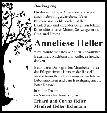 Traueranzeige von Anneliese Heller von WVG - Wochenspiegel Dessau / Köthen