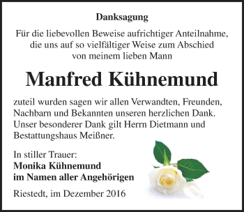 Traueranzeige von Manfred Kühnemund von Mitteldeutsche Zeitung Sangerhausen