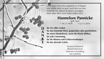 Traueranzeige von Hannelore Pannicke von Mitteldeutsche Zeitung Dessau-Roßlau