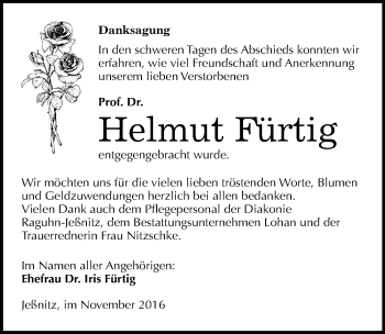 Traueranzeige von Helmut Fürtig von Mitteldeutsche Zeitung Bitterfeld