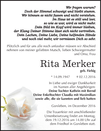 Traueranzeige von Rita Merker von Mitteldeutsche Zeitung Halle/Saalkreis