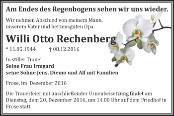 Traueranzeige von Willi Otto Rechenberg von Super Sonntag Aschersleben