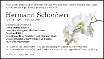 Traueranzeige von Hermann Schönherr von Mitteldeutsche Zeitung Köthen