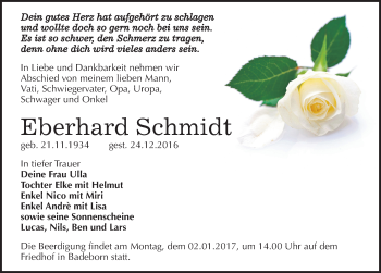 Traueranzeige von Eberhard Schmidt von Mitteldeutsche Zeitung Quedlinburg