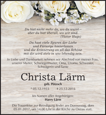 Traueranzeige von Christa Lärm von Mitteldeutsche Zeitung Halle/Saalkreis