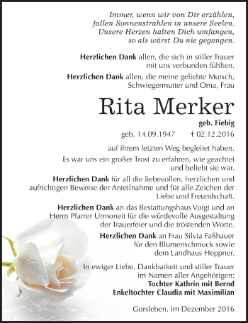 Traueranzeige von Rita Merker von Mitteldeutsche Zeitung Halle/Saalkreis