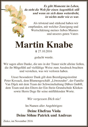Traueranzeige von Martin Knabe von WVG - Wochenspiegel Dessau / Köthen