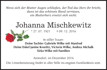 Traueranzeige von Johanna Mischkewitz von Mitteldeutsche Zeitung Köthen