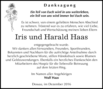 Traueranzeige von Iris und Harald Haas von Mitteldeutsche Zeitung Dessau-Roßlau