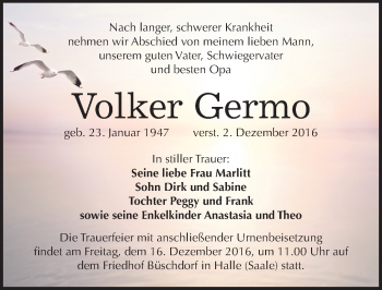 Traueranzeige von Volker Germo von Mitteldeutsche Zeitung Halle/Saalkreis