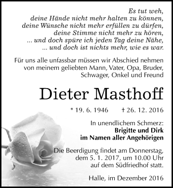 Traueranzeige von Dieter Masthoff von Mitteldeutsche Zeitung Halle/Saalkreis