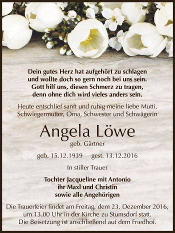 Traueranzeige von Angela Löwe von WVG - Wochenspiegel Dessau / Köthen