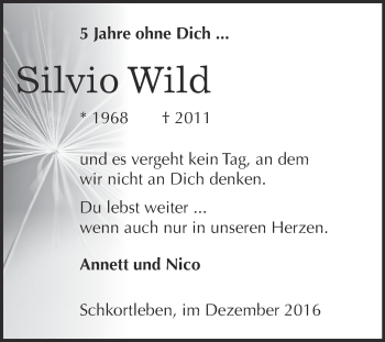 Traueranzeige von Silvio Wild von Super Sonntag Merseburg
