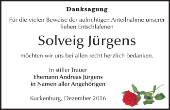 Traueranzeige von Solveig Jürgens von Mitteldeutsche Zeitung Merseburg/Querfurt