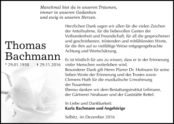 Traueranzeige von Thomas Bachmann von Mitteldeutsche Zeitung Wittenberg
