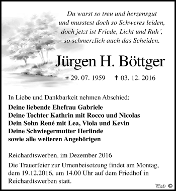 Traueranzeige von Jürgen H. Böttger von Mitteldeutsche Zeitung Weißenfels