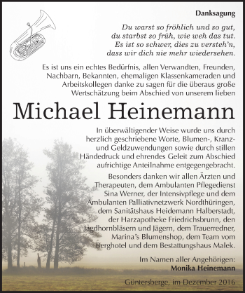 Traueranzeige von Michael Heinemann von Mitteldeutsche Zeitung Quedlinburg
