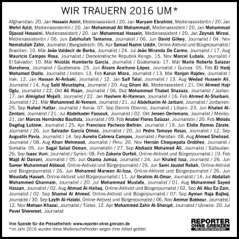 Traueranzeige von Im Gedenken Reporter ohne Grenzen von Mitteldeutsche Zeitung