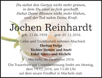 Traueranzeige von Jochen Reinhardt von Mitteldeutsche Zeitung Merseburg/Querfurt