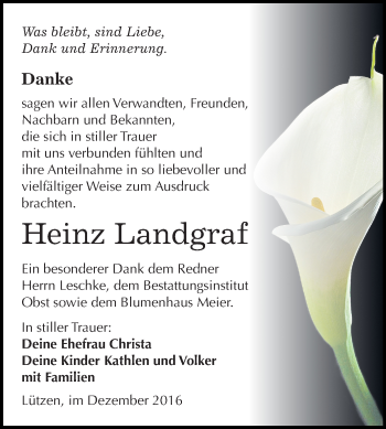 Traueranzeige von Heinz Landgraf von Super Sonntag Merseburg
