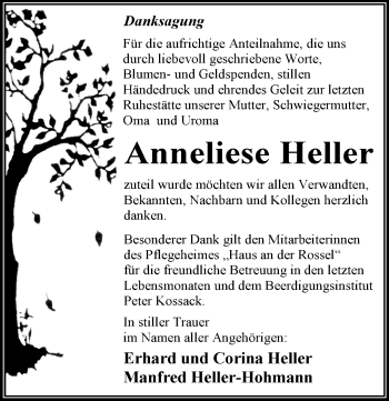 Traueranzeige von Anneliese Heller von Mitteldeutsche Zeitung Dessau-Roßlau