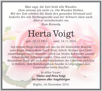 Traueranzeige von Herta Voigt von Super Sonntag Merseburg