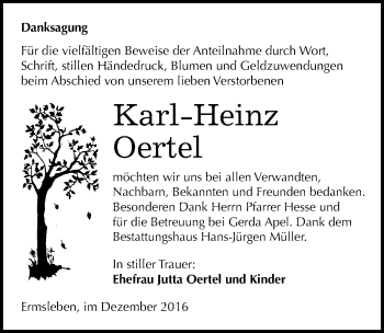 Traueranzeige von Karl-Heinz Oertel von Mitteldeutsche Zeitung Aschersleben