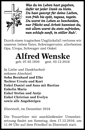 Traueranzeige von Alfred Wenske von Mitteldeutsche Zeitung Bernburg