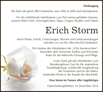 Traueranzeige von Erich Storm von WVG - Wochenspiegel Dessau / Köthen