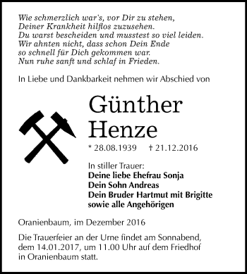 Traueranzeige von Günther Henze von WVG - Wochenspiegel Wittenberg
