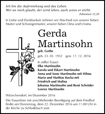 Traueranzeige von Gerda Martinsohn von Mitteldeutsche Zeitung Merseburg/Querfurt