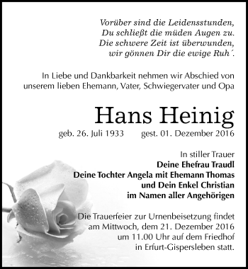 Traueranzeige von Hans Heinig von Mitteldeutsche Zeitung Zeitz