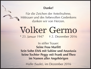 Traueranzeige von Volker Germo von Mitteldeutsche Zeitung Halle/Saalkreis