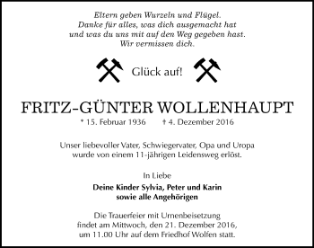 Traueranzeige von Fritz-Günter Wollenhaupt von Mitteldeutsche Zeitung Bitterfeld