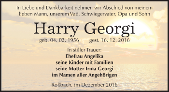 Traueranzeige von Harry Georgi von Mitteldeutsche Zeitung Merseburg/Querfurt