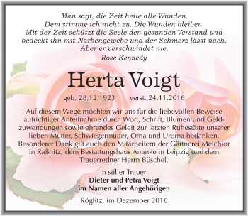 Traueranzeige von Herta Voigt von Mitteldeutsche Zeitung Merseburg/Querfurt