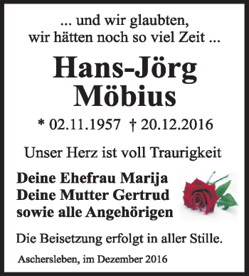 Traueranzeige von Hans-Jörg Möbius von Mitteldeutsche Zeitung Aschersleben