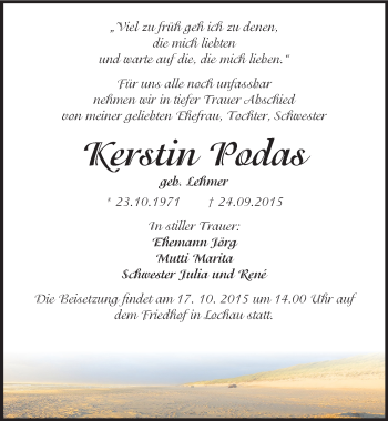 Traueranzeige von Kerstin Podas von Mitteldeutsche Zeitung Halle/Saalkreis