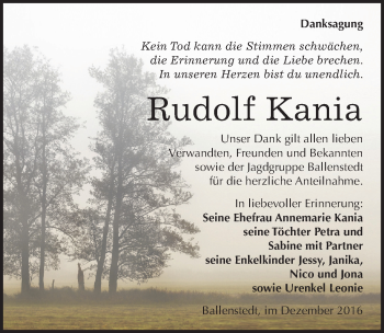 Traueranzeige von Rudolf Kania von Mitteldeutsche Zeitung Quedlinburg