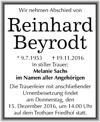 Traueranzeige von Reinhard Beyrodt von Mitteldeutsche Zeitung Halle/Saalkreis