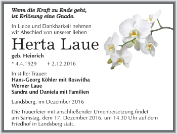 Traueranzeige von Herta Laue von Mitteldeutsche Zeitung Halle/Saalkreis