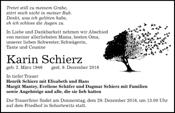 Traueranzeige von Karin Schierz von Mitteldeutsche Zeitung Köthen