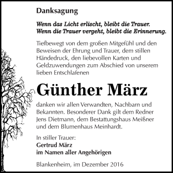 Traueranzeige von Günther März von Super Sonntag SGH Mansf. Land