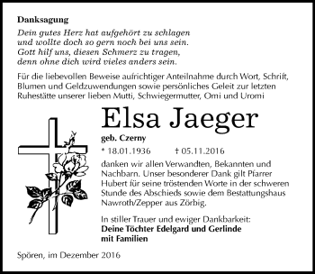 Traueranzeige von Elsa Jaeger von Mitteldeutsche Zeitung Bitterfeld