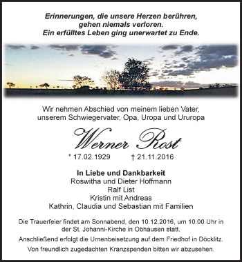 Traueranzeige von Werner Rost von Mitteldeutsche Zeitung Merseburg/Querfurt