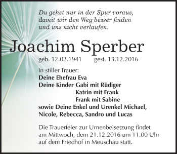 Traueranzeige von Joachim Sperber von Mitteldeutsche Zeitung Merseburg/Querfurt