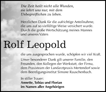Traueranzeige von Rolf Leopold von Mitteldeutsche Zeitung Naumburg/Nebra